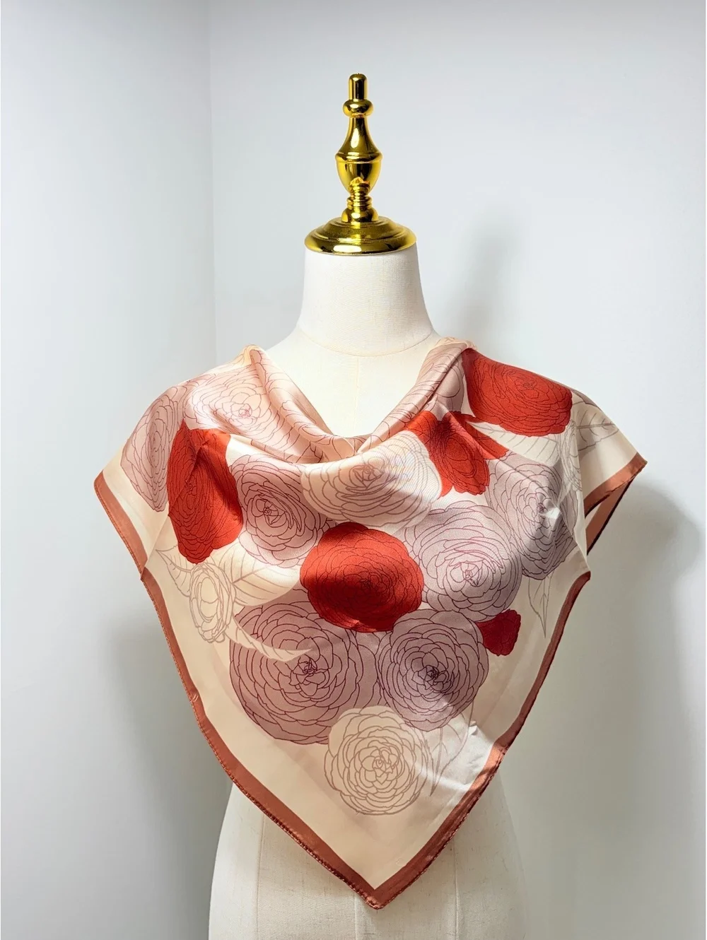 Elegant Floral Print Scarf in Cream, Red, and Mauve Shades